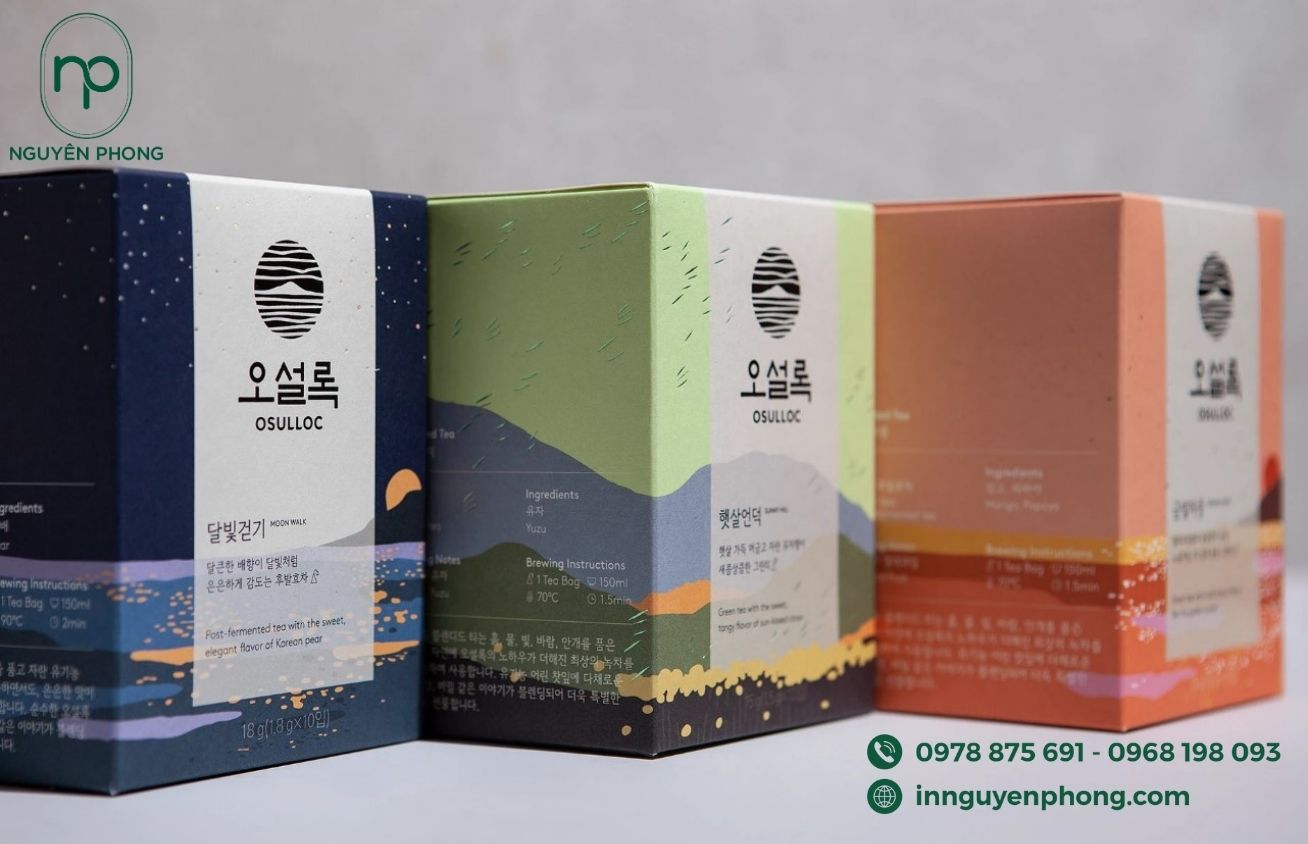 Mẫu hộp giấy đựng trà atiso in logo 